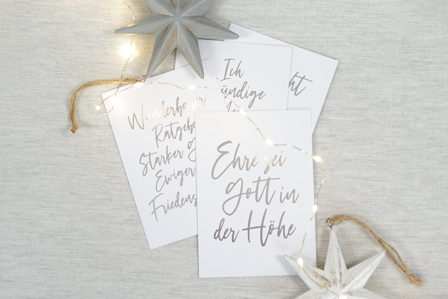 Set “Weihnachtsbotschaft” – 4 veredelte Karten (silber)